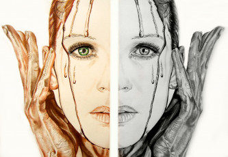 Картинка рисованное люди взгляд ладонь фон девушка