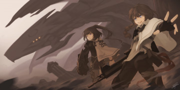 Картинка аниме оружие +техника +технологии дракон двое