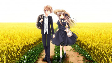 обоя аниме, rewrite, парень, фон, взгляд, девушка