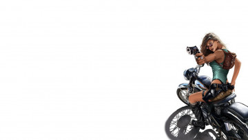 Картинка рисованное комиксы взгляд фон девушка пистолет мотоцикл