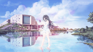 Картинка аниме город +улицы +здания взгляд девушка фон