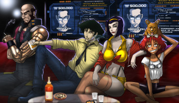 Картинка аниме cowboy+bebop edward faye valentine ein jet black cowboy bebop spike spiegel