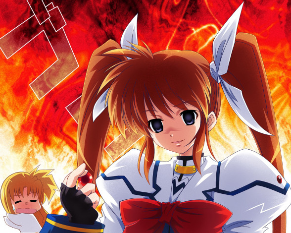 Обои картинки фото аниме, mahou shoujo lyrical nanoha, фон, взгляд, девушка