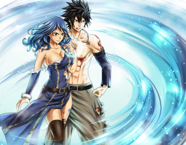 Обои картинки фото аниме, fairy tail, девушка, взгляд, фон, грудь