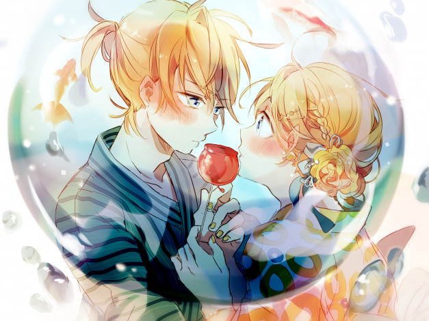 Обои картинки фото аниме, vocaloid, kagamine, len, rin