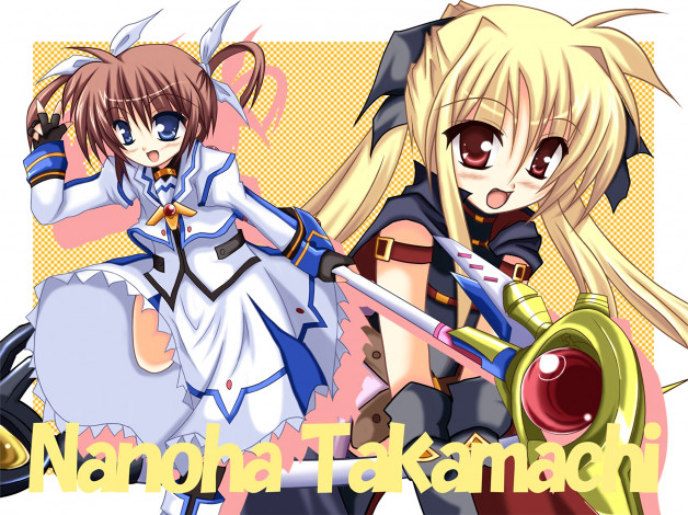 Обои картинки фото аниме, mahou shoujo lyrical nanoha, взгляд, девушка, фон