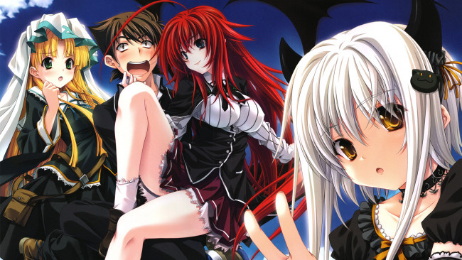 Обои картинки фото аниме, highschool dxd, взгляд, девушки, фон