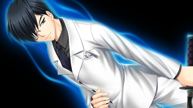 Обои картинки фото аниме, rewrite, глаза, волосы, фон, взгляд, мальчик