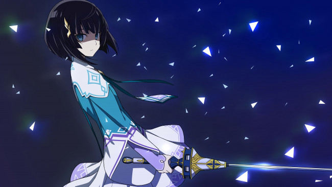 Обои картинки фото аниме, sword art online, взгляд, девушка, фон