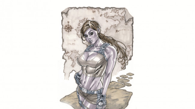 Обои картинки фото рисованное, комиксы, взгляд, фон, девушка, карта