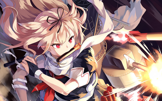 Обои картинки фото аниме, kantai collection, фон, взгляд, девушки