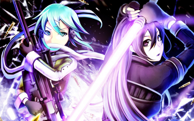 Обои картинки фото аниме, sword art online, девушка, взгляд, фон