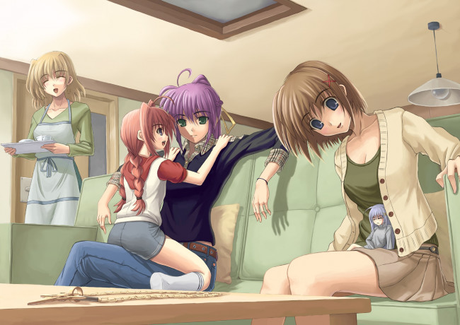 Обои картинки фото аниме, mahou shoujo lyrical nanoha, фон, взгляд, девушки