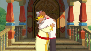 обоя мультфильмы, иван царевич и серый волк 3, крыльцо, эмоции, парень, дедушка