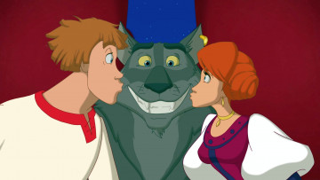 обоя мультфильмы, иван царевич и серый волк 3, поцелуй, улыбка, волк, девушка, парень
