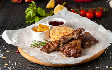 Картинка еда мясные+блюда соус помидор мясо ребра