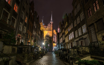 Картинка города гданьск+ польша улица освещение здания вечер