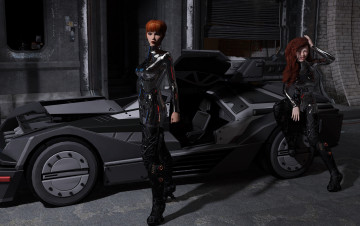 Картинка 3д+графика люди-авто мото+ people-+car+ +moto фон взгляд девушки