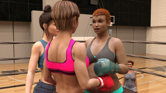 Обои картинки фото 3д графика, спорт , sport, взгляд, фон, ринг, бокс, девушки