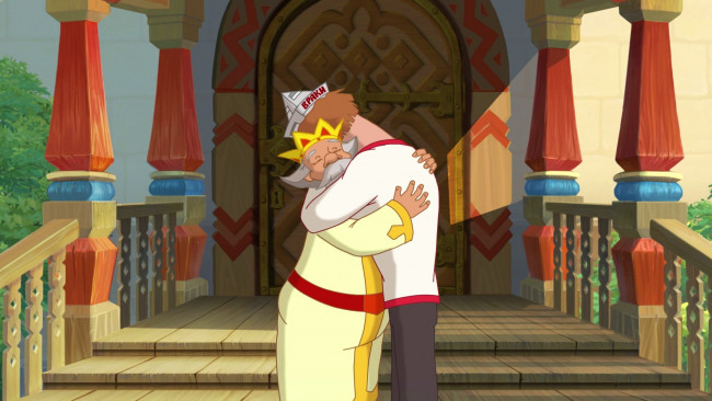 Обои картинки фото мультфильмы, иван царевич и серый волк 3, крыльцо, эмоции, парень, дедушка