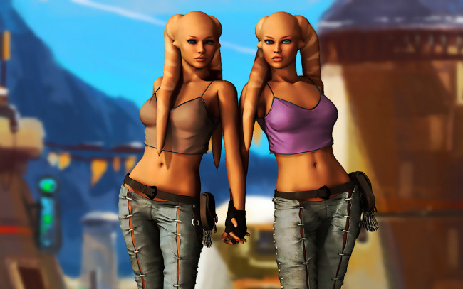 Обои картинки фото 3д графика, существа , creatures, фон, взгляд, девушки