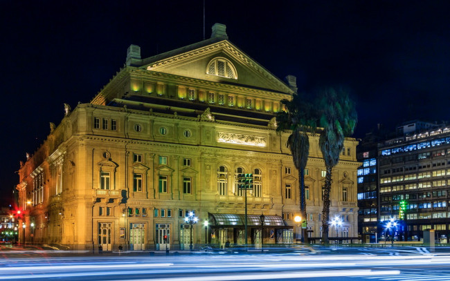 Обои картинки фото города, буэнос-айрес , аргентина, освещение, огни, пальмы, вечер