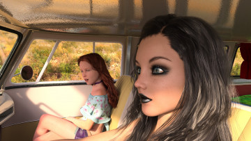 Картинка 3д+графика люди-авто мото+ people-+car+ +moto взгляд фон девушка