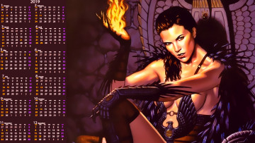 Картинка календари фэнтези пламя огонь взгляд девушка