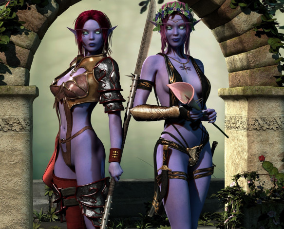 Обои картинки фото 3д графика, эльфы , elves, эльфийки, фон, взгляд