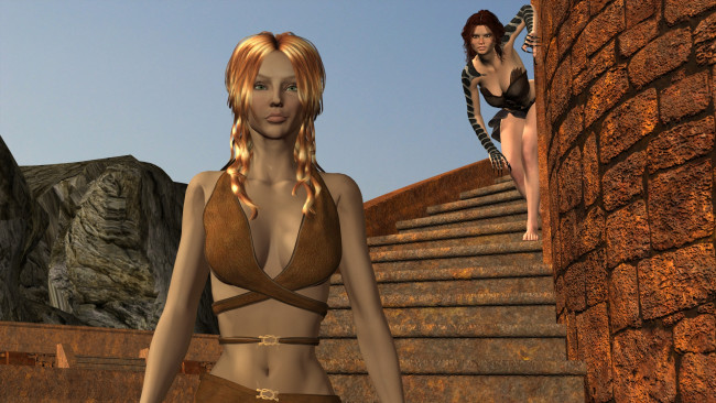 Обои картинки фото 3д графика, фантазия , fantasy, взгляд, фон, девушка