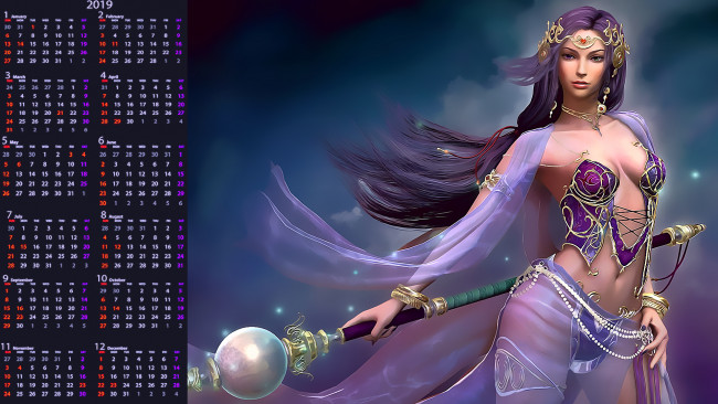 Обои картинки фото календари, фэнтези, украшения, жезл, девушка