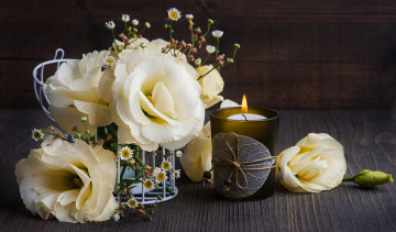 обоя цветы, эустома, свеча, белая