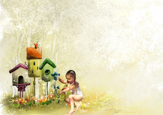 Картинка разное компьютерный+дизайн девочка домики цветы