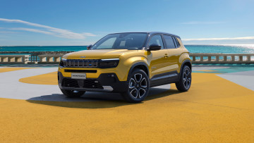 Картинка jeep+avenger+e+first+edition+2023 автомобили jeep avenger e first edition желтый электромобиль побережье
