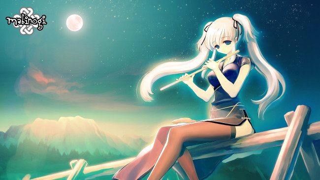 Обои картинки фото аниме, mabinogi, девушка, флейта