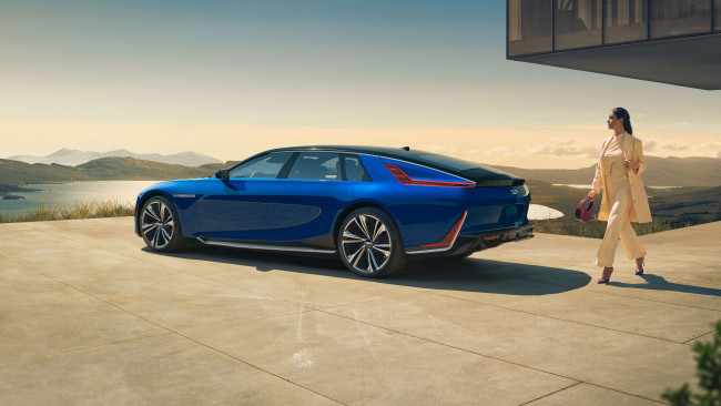 Обои картинки фото cadillac celestiq flagship ev 2024, автомобили, cadillac, роскошный, электрический, лифтбек, синий, celestiq, кадиллак
