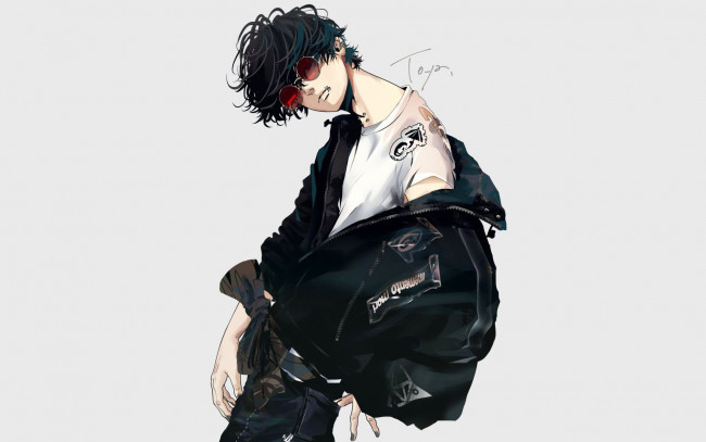 Обои картинки фото аниме, unknown,  другое , парень, очки, куртка