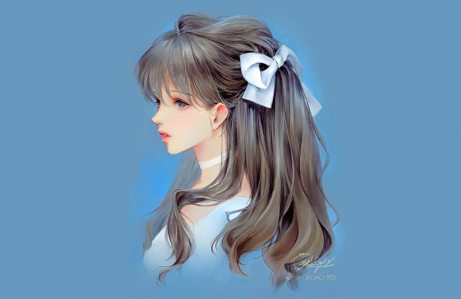 Обои картинки фото аниме, unknown,  другое , девушка, лицо, бант