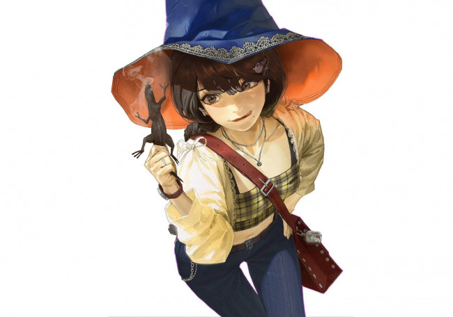 Обои картинки фото аниме, unknown,  другое , девушка, шляпа, ящерица