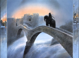 обоя фэнтези, _lord of the rings, всадник, назгул, мост, крепость, река, водопад
