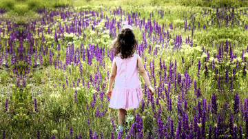 обоя разное, дети, девочка, ребенок, луг, цветы, трава