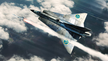 обоя видео игры, war thunder, самолет, полет, выстрел, ракета, облака
