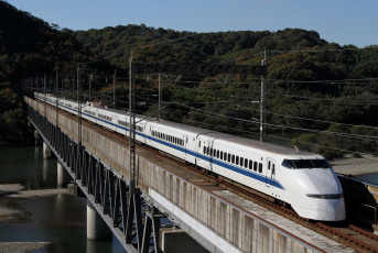 Картинка техника поезда мост река лес