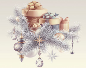 Картинка праздничные векторная+графика+ новый+год игрушки подарки ветки