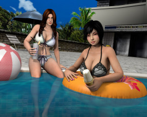 Картинка 3д+графика люди+ people бассейн взгляд фон девушки