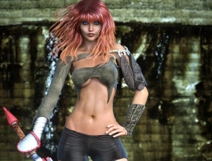 Картинка 3д+графика люди+ people фон рыжая взгляд девушка