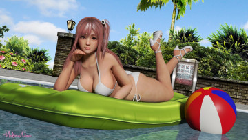 Картинка 3д+графика аниме+ anime фон взгляд девушка матрас мяч бассейн