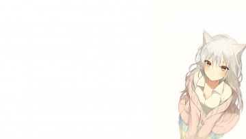 Картинка аниме животные +существа фон девочка минимализм арт