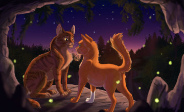 Картинка рисованное животные +коты лес коты