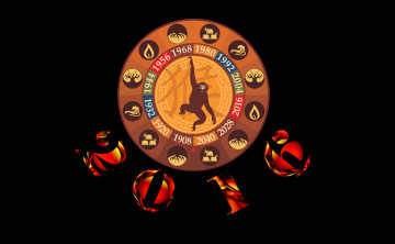 Картинка праздничные векторная+графика+ новый+год обезьяна часы